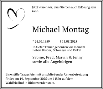 Traueranzeige Michael Montag
